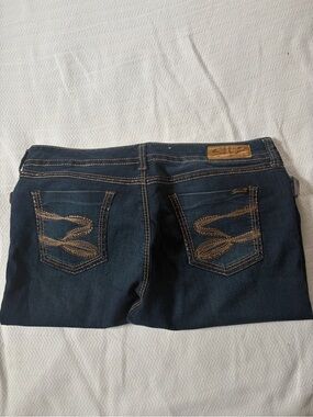 Seven7 Dark Blue Bootcut Jeans with Tan Embroidery